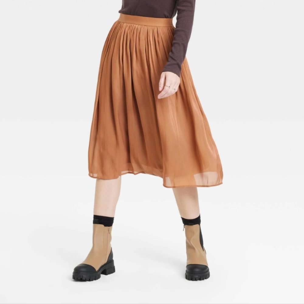 Women's Pleated Midi Skirt - A New Day Size Medium Color Brown New With Tags